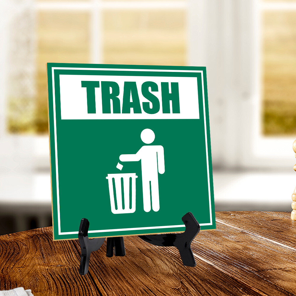 Trash 5&Prime;x 5&Prime; Square Table Sign With Acrylic Easel | Home & Office Decor