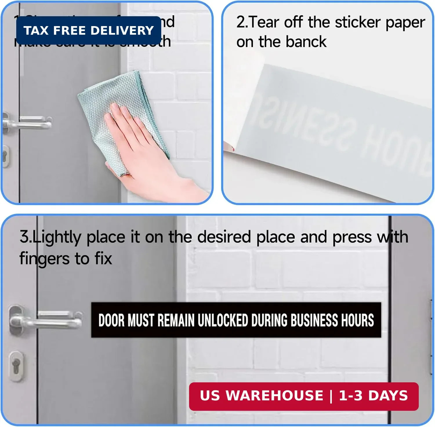 2PCS Door Must Remain Unlocked During Business Hours Sticker Sign，Self-Adhesive