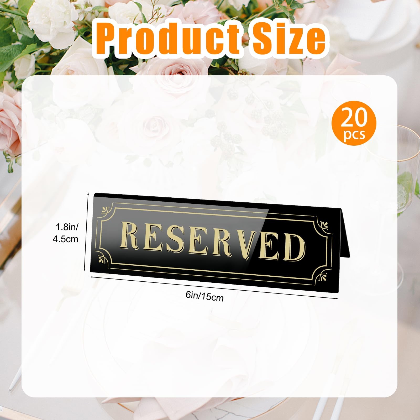 20 PCS 6×1.8 Inch Acrylic Reserved Table Tent Signs Black Double Sided Seat