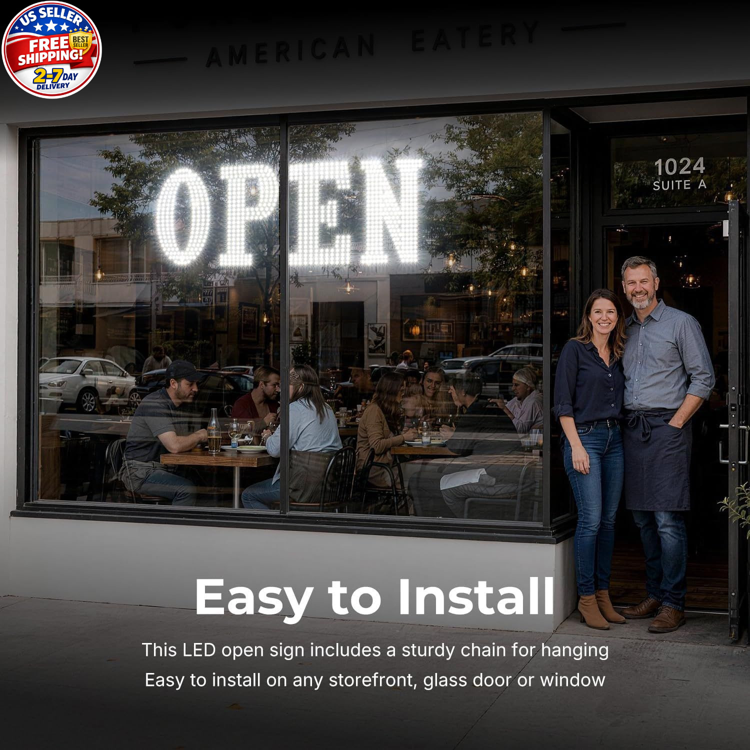 40&Prime; x 14&Prime; Large LED Open Sign with Remote Control High Bright Visibility Busines