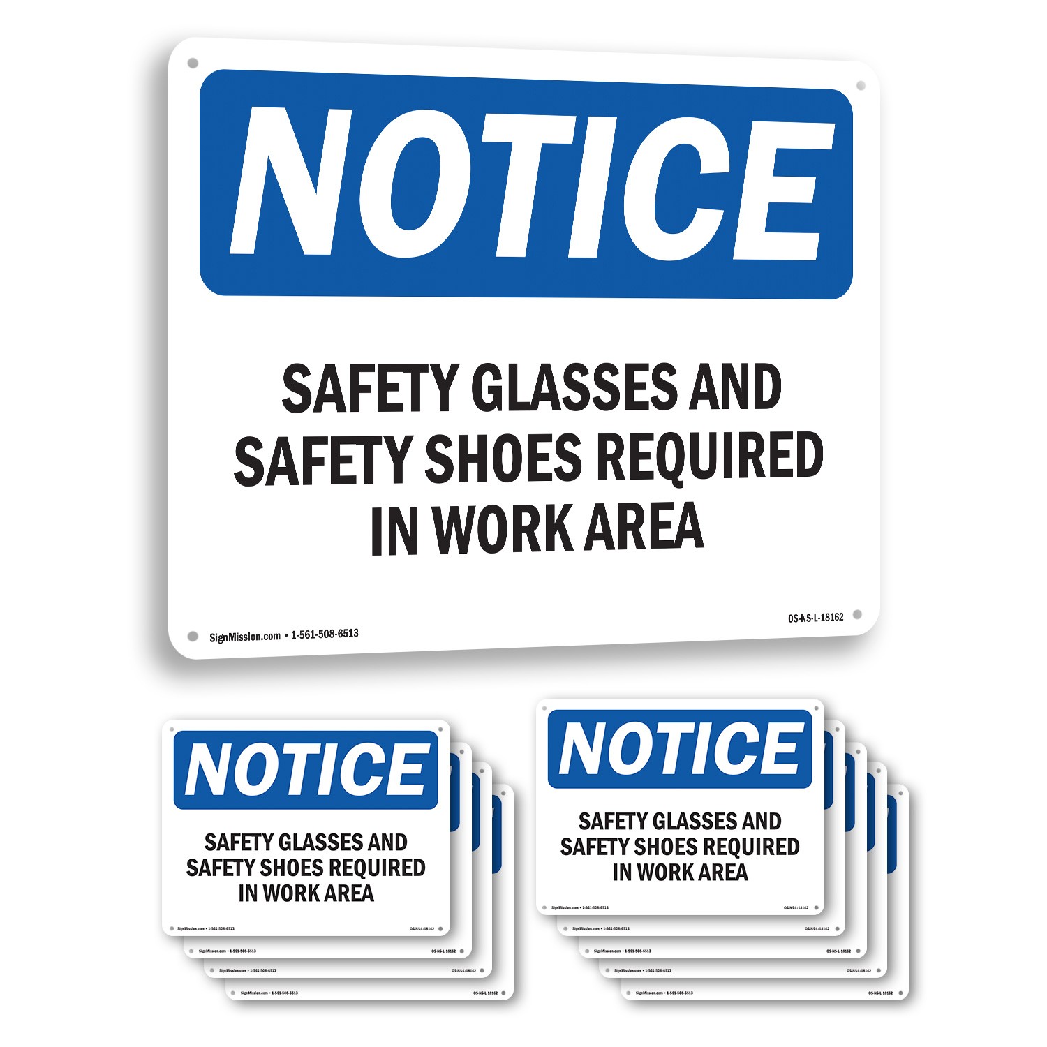 Safety Glasses And Safety Shoes Required OSHA Notice Sign, Decal 5 or 10 Pack