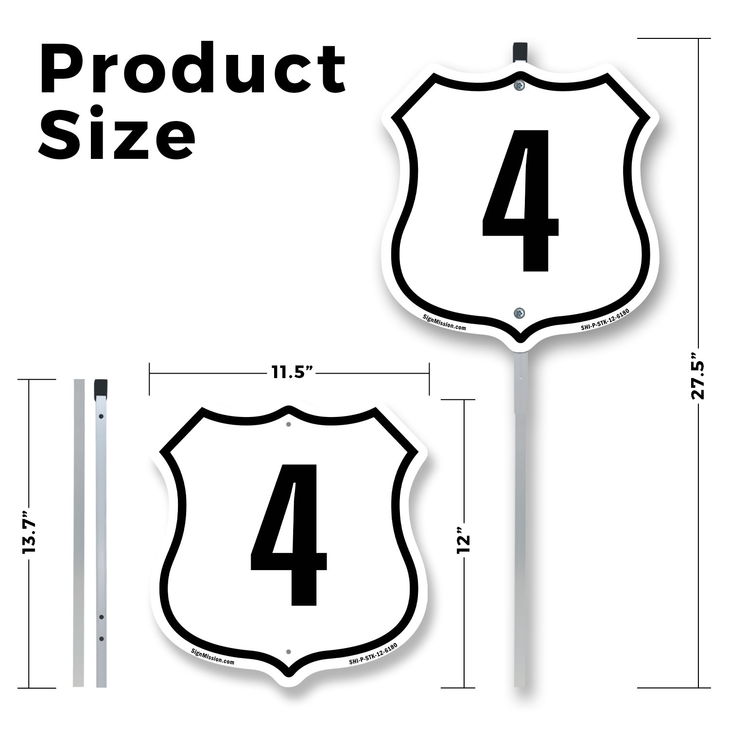 Number 4 Shield Shaped Sign With Stake Weather Resistant