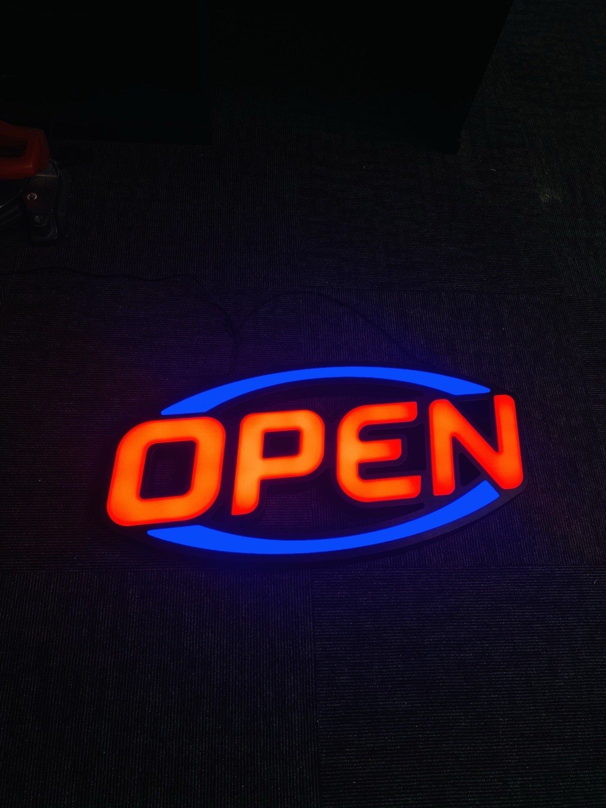 LED Illuminated Red Blue Black &lsquo;OPEN&rsquo; Hanging Business Illuminated Sign