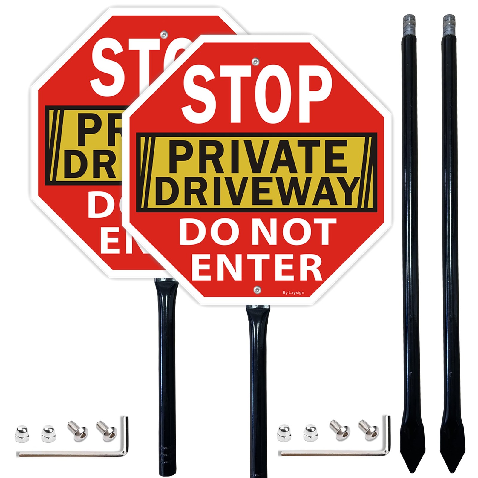Stop Sign Private Driveway Do Not Enter Stake 36 Inch Aluminum 12×12 Inch 2 PCS