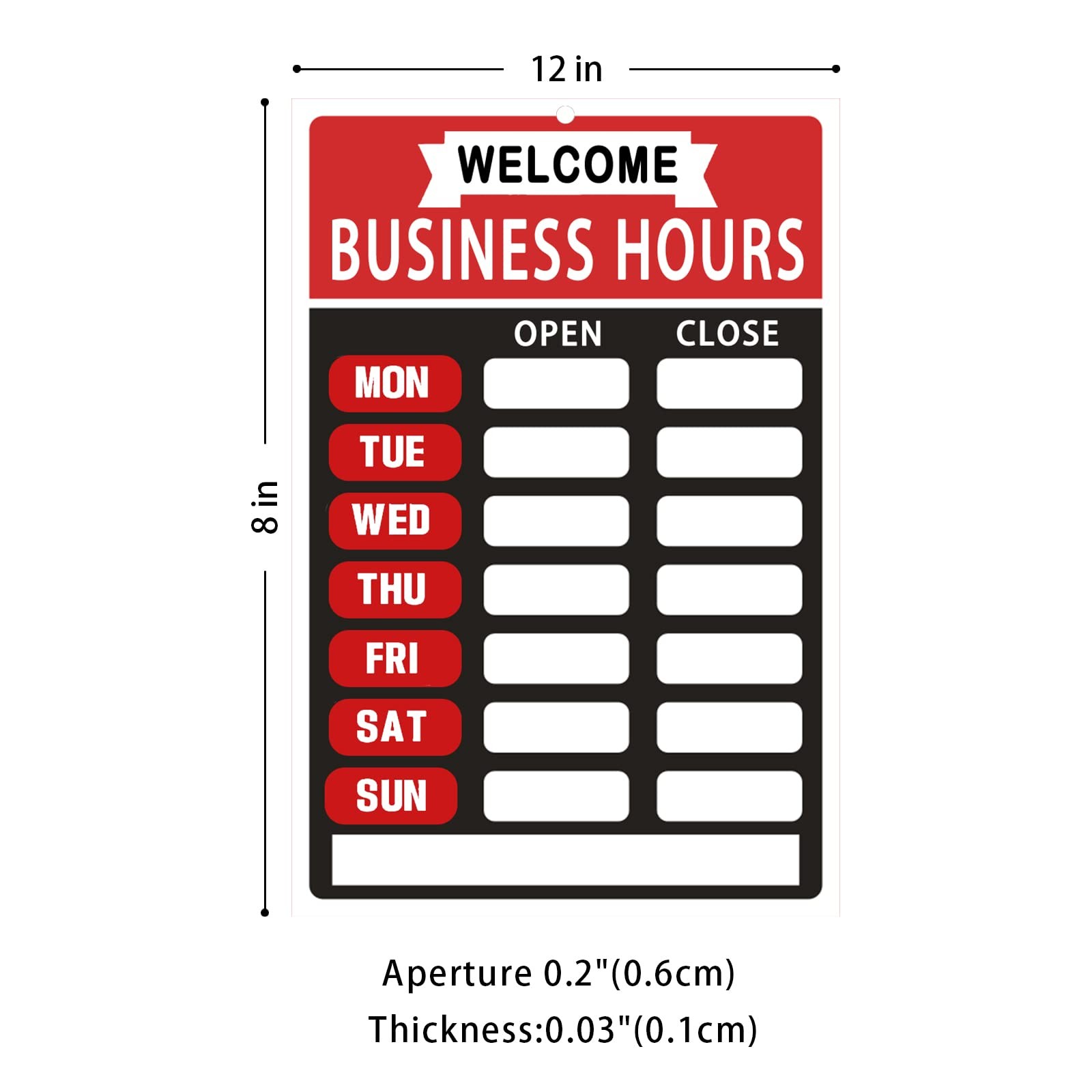 Business Hours Sign,Opening Hour Kit,Changeable Store 8×12 inches, Red