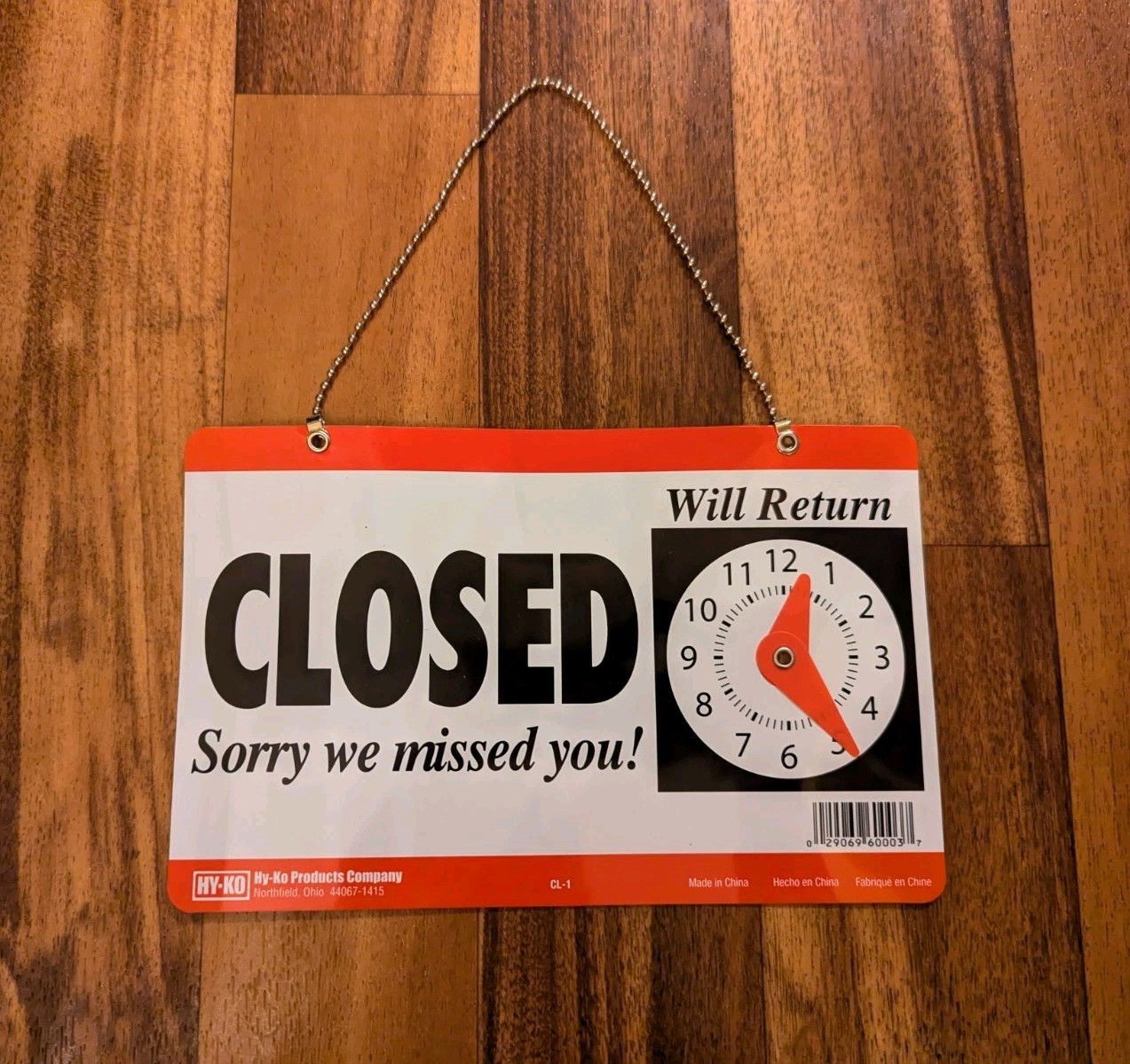 Business Sign Open/Closed With Clock & Chain 9.5&Prime;X6&Prime;