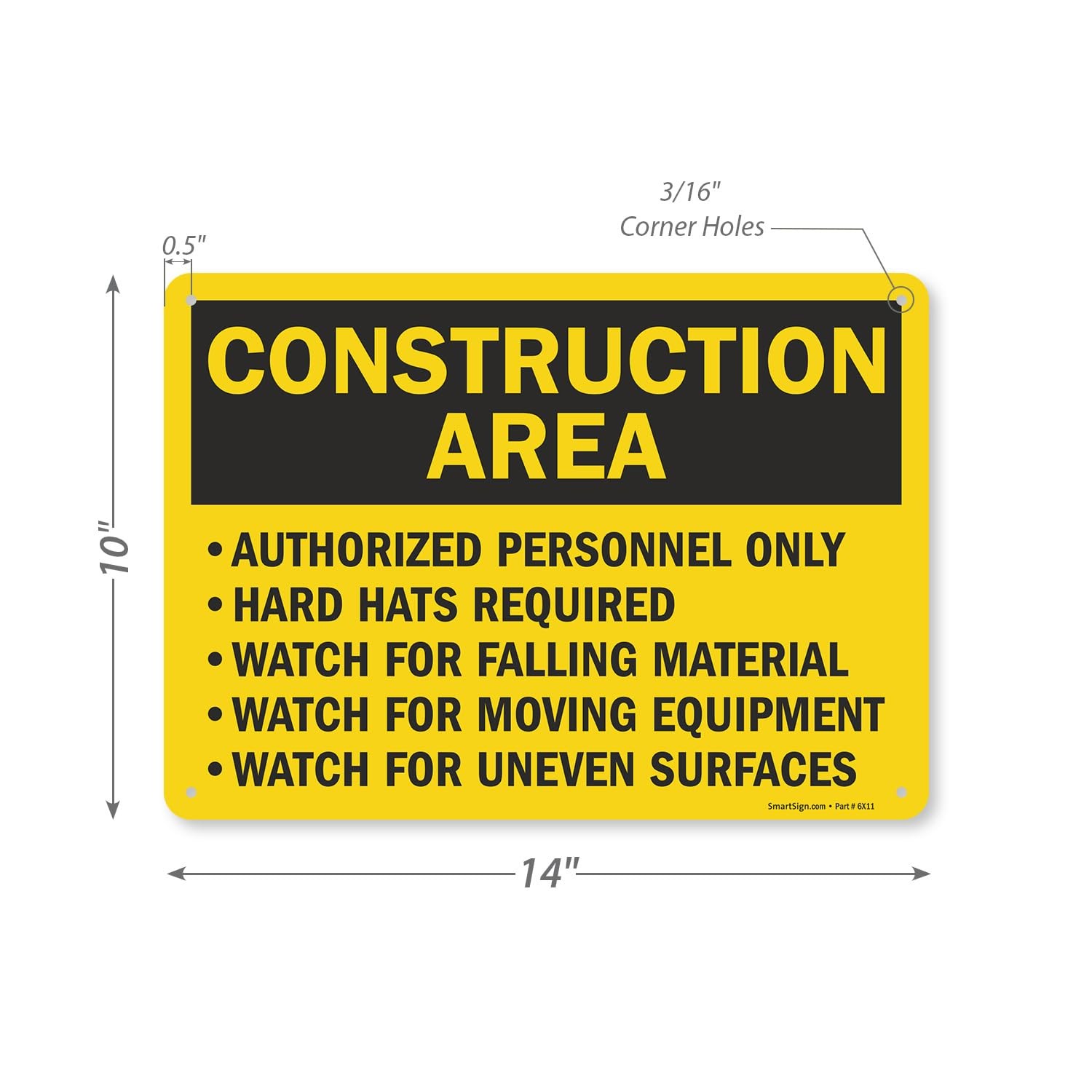 10×14 Inch Aluminum Construction Area Authorized Personnel Only Hard Hat Sign