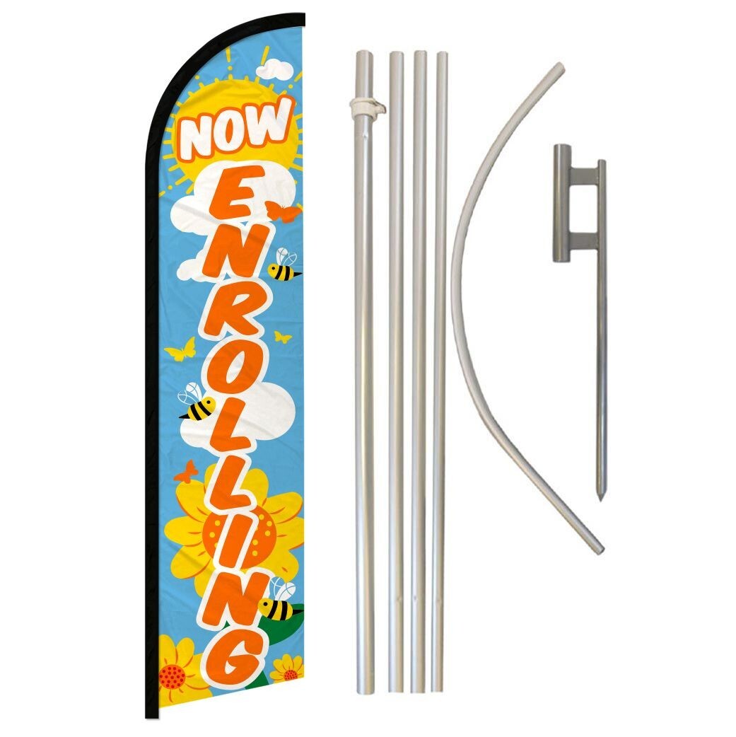 Now Enrolling Full Curve Windless Swooper Flag Pole Kit Enroll Now