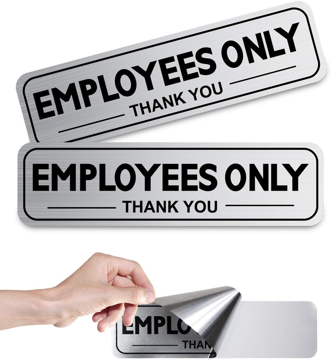 2pcs Employees Only Sign Stickers Metal like Brushed Silver 9×2.5 Back