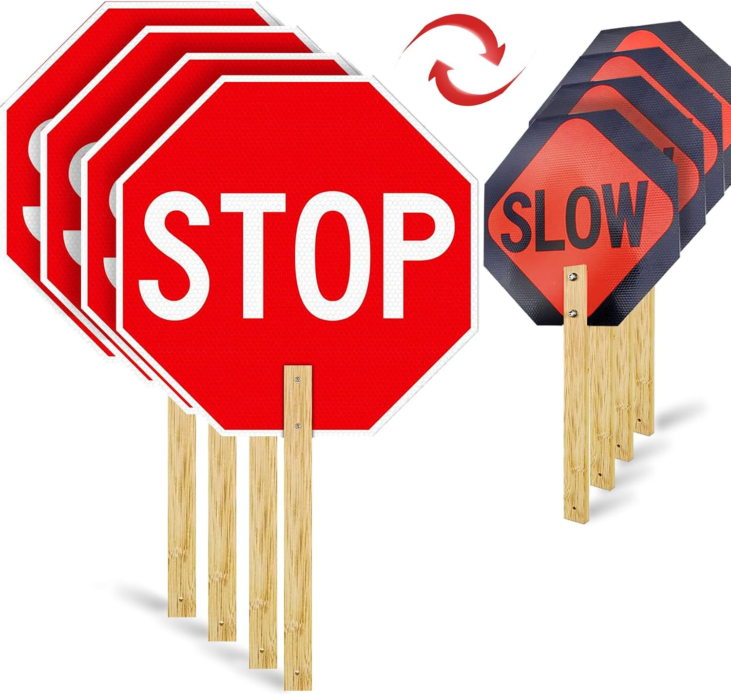 4-Pack 13&Prime; Handheld Reflective Stop Signs, Aluminum, Weather Resistant