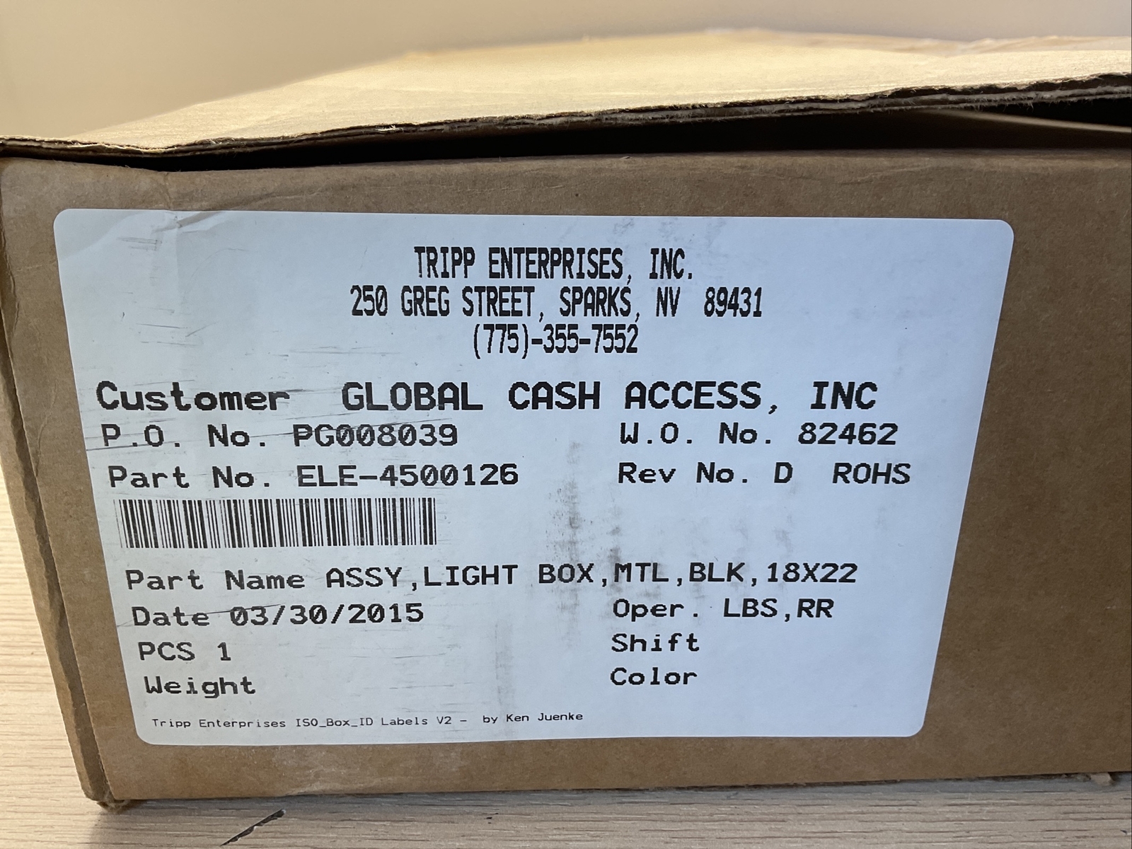 18&Prime; x 22 ‘ TRIPP ENTERPRISES INC ASSY LIGHT BOX METAL BLACK LED SIGN/ FRA211
