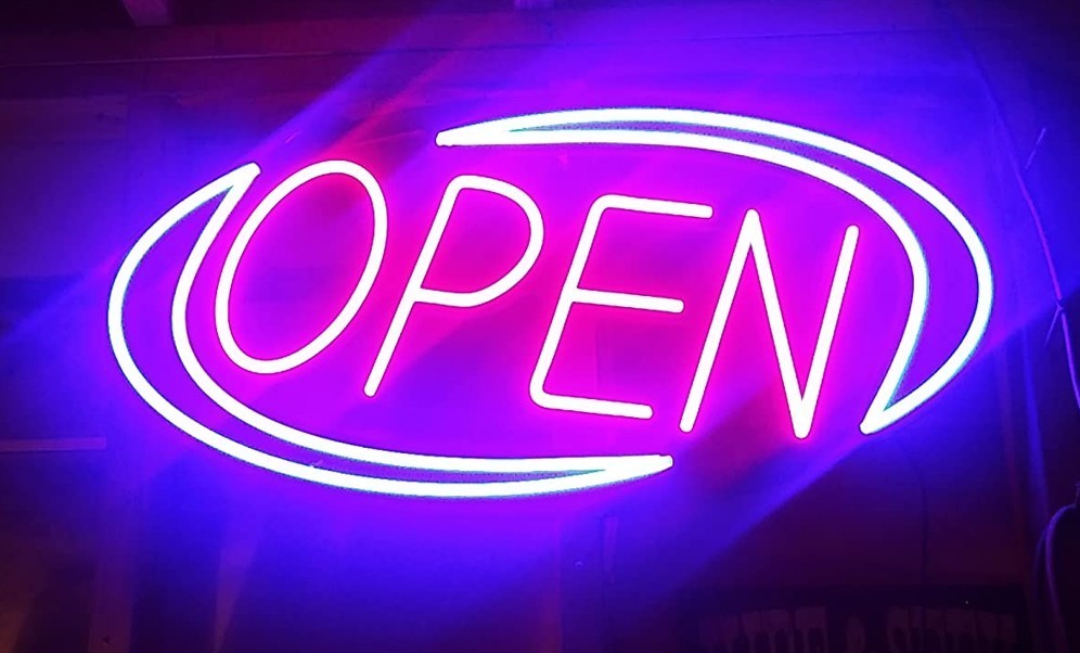 Neon LED Hanging Open Sign for Business Store 32 x 16 in w Remote Flashing Mode