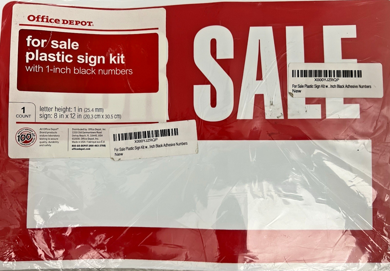 For Sale Sign, 1 Plastic, Kit 12&Prime; X 8&Prime; with 1&Prime; Black Numbers
