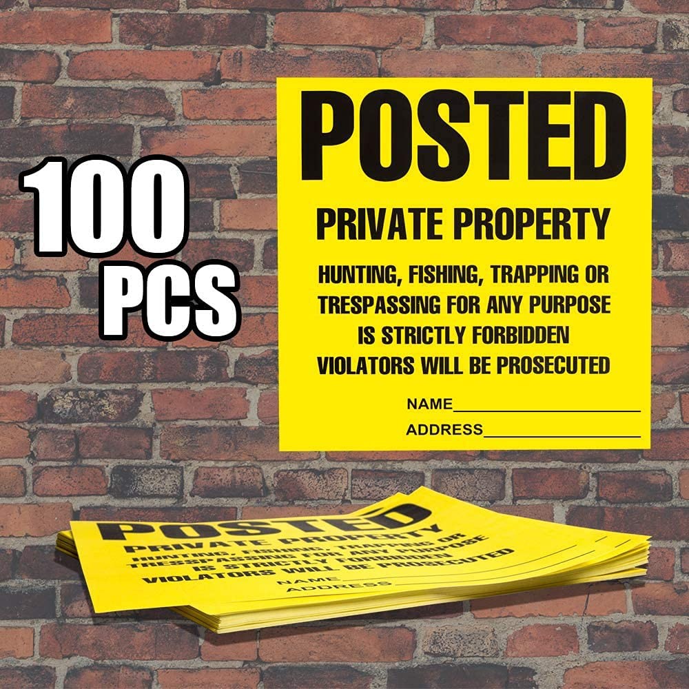 Heavy Duty Posted Signs – No Hunting or Trespassing (Yellow, 11&Prime; X 11&Prime;, 100 Pack