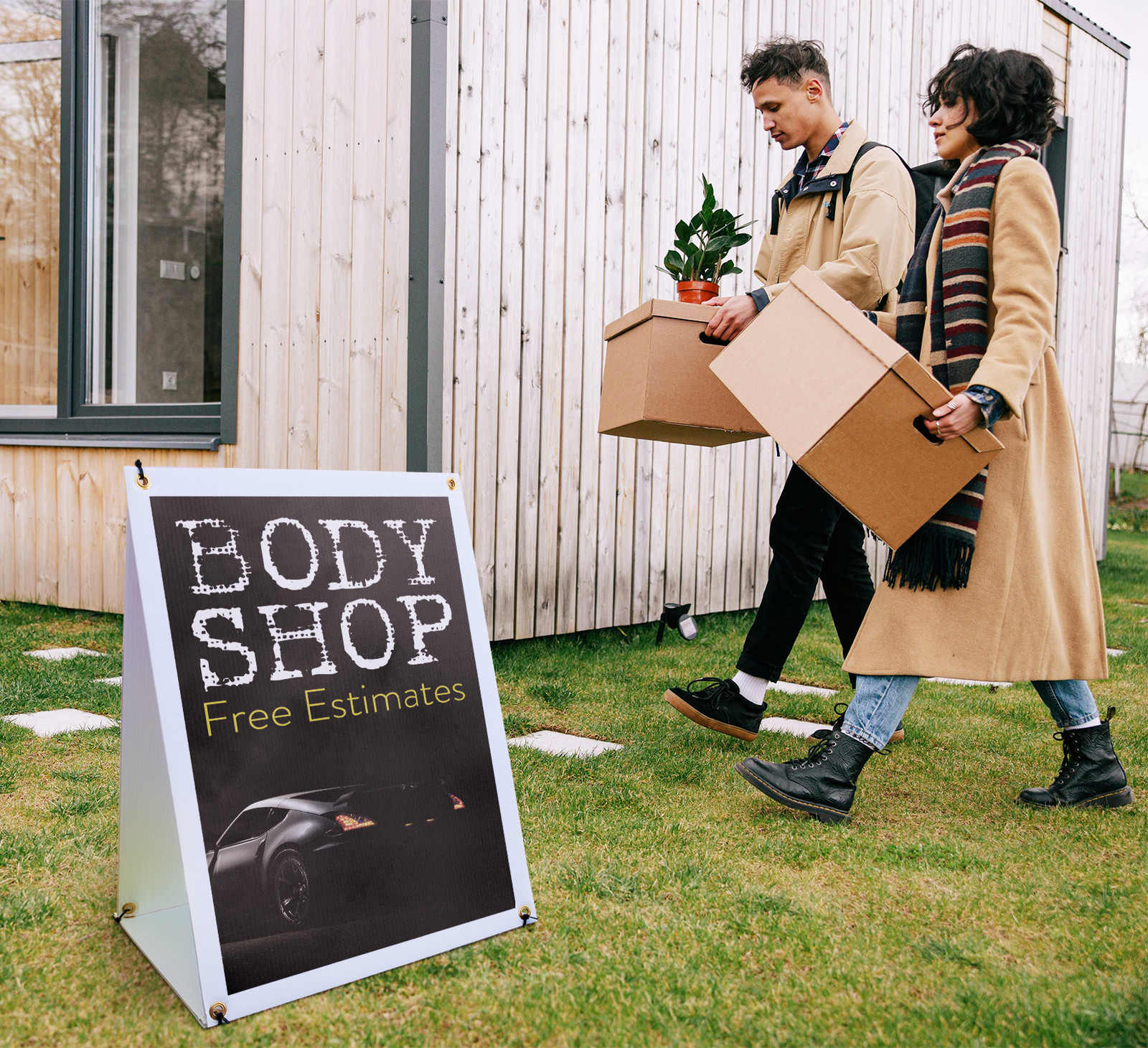 Body Shop Free Estimates A-Frame Sidewalk Sign Collision Repair Auto Paint