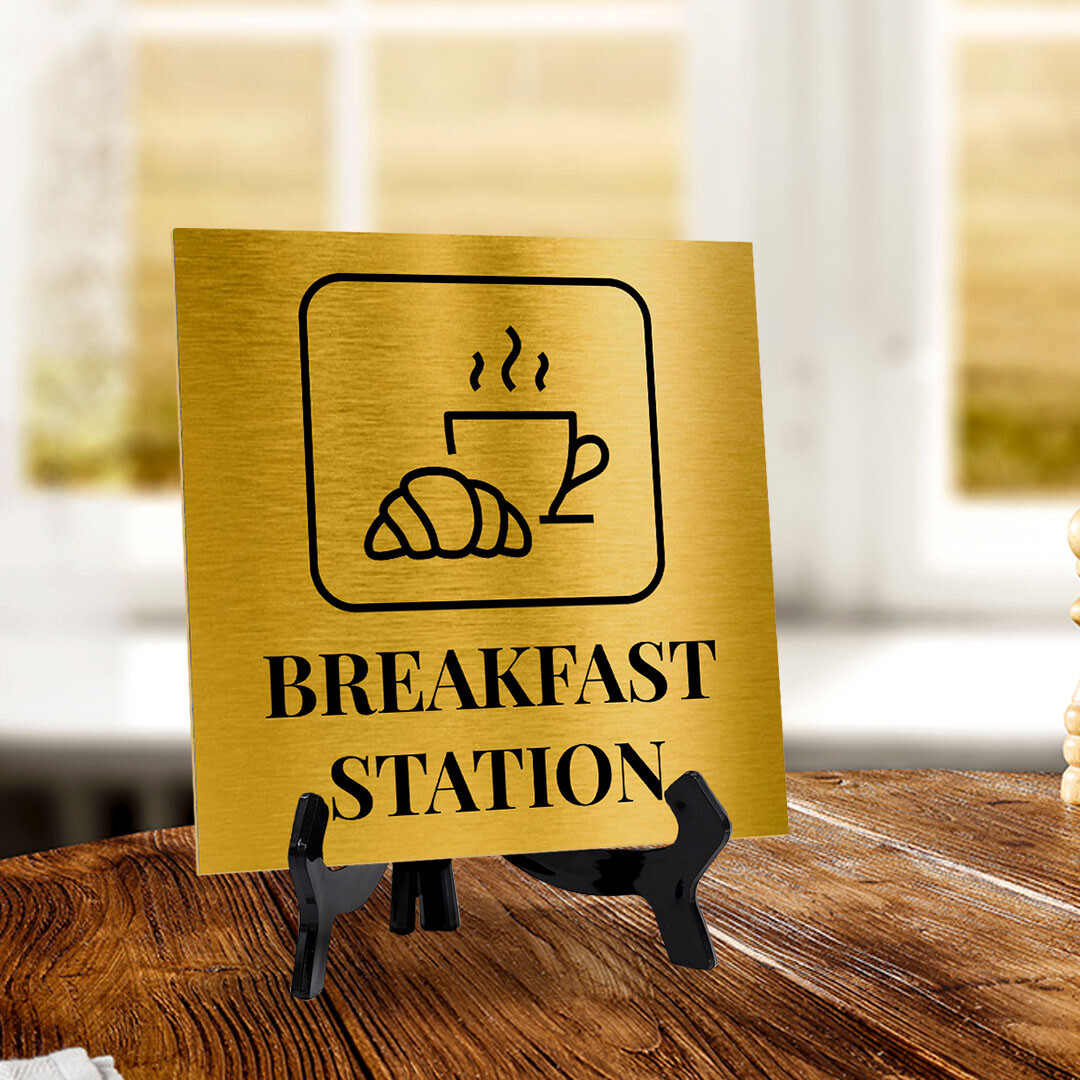 Breakfast Station 5&Prime;x 5&Prime; Square Table Sign With Acrylic Easel