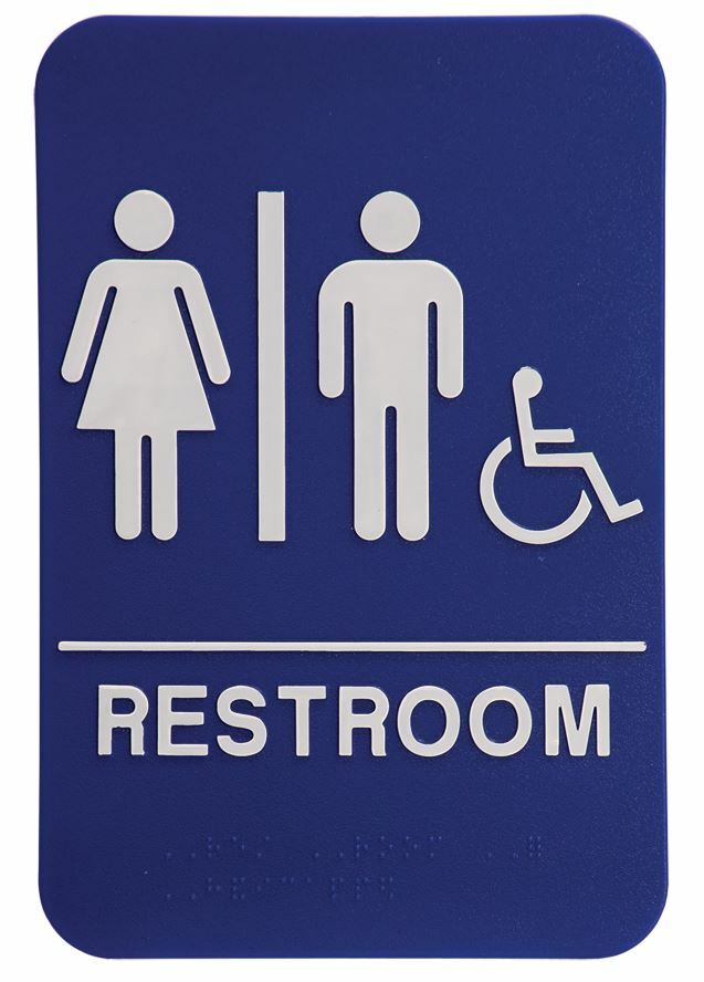 ADA Compliant, Restroom Signs, Blue, with Braille text 6&Prime;x9&Prime;