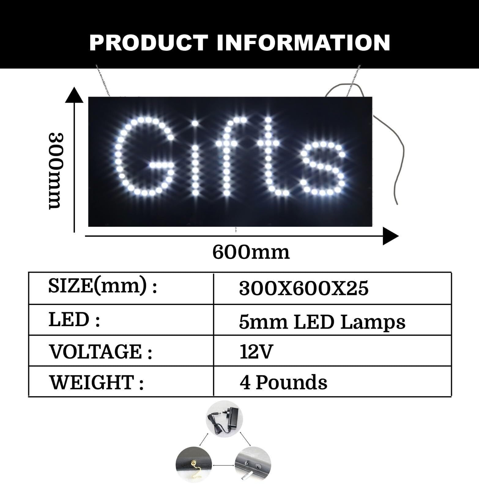 LED Gifts Sign for Retail Business Displays | Light Up Sign | 12&Prime;H x 24&Prime;W x 2&Prime;D