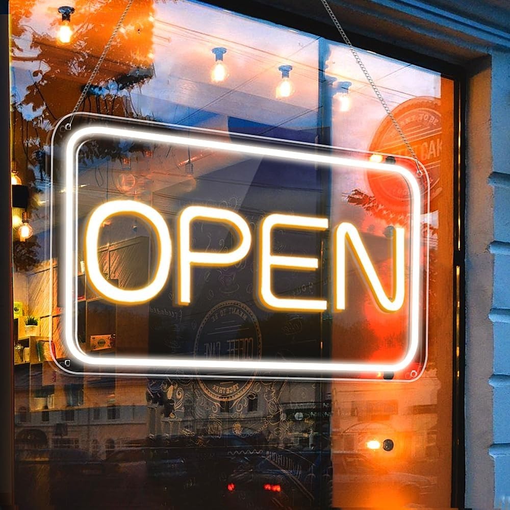 High-Quality Neon Open Sign 16&Prime; Landscape Yellow White Business Display