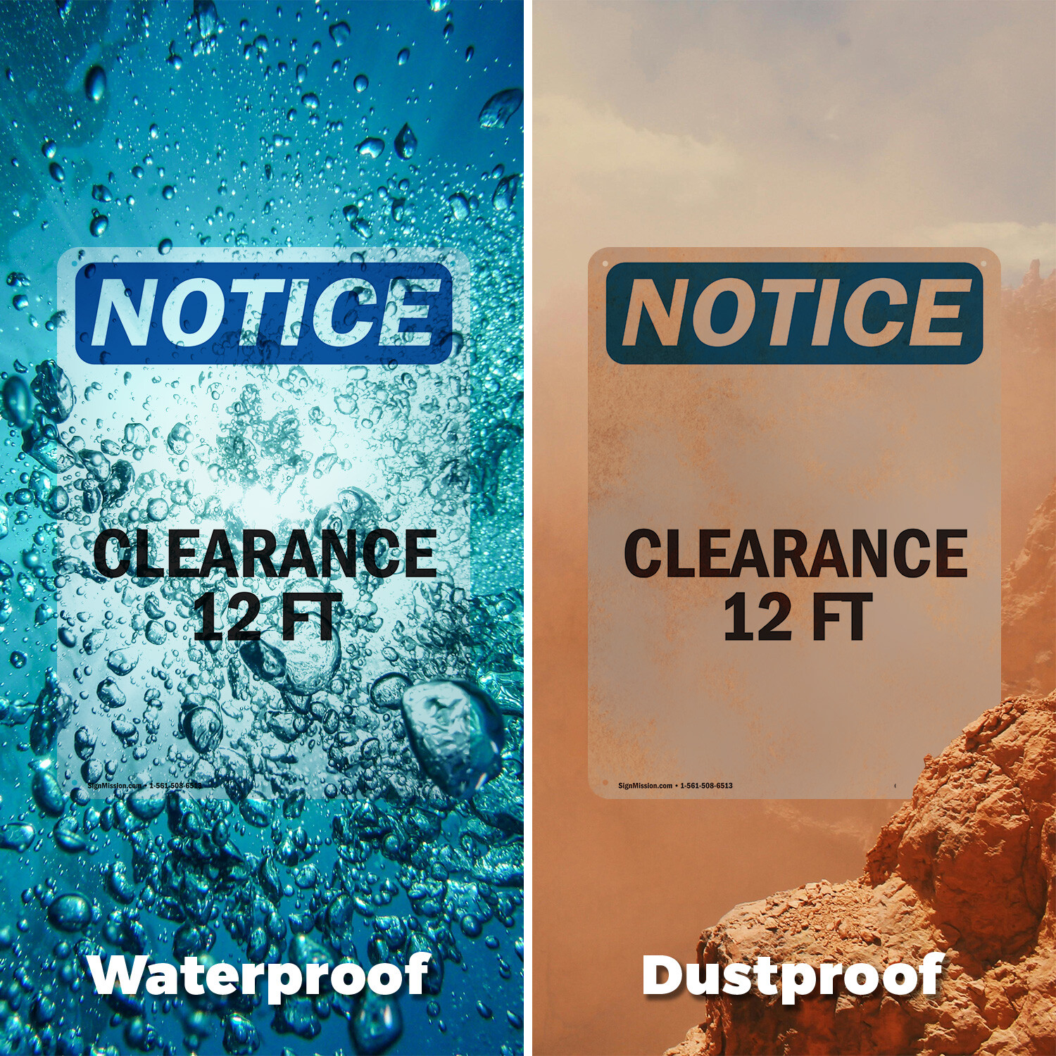 (2 Pack) Clearance 12 Ft OSHA Notice Sign Decal Metal Plastic