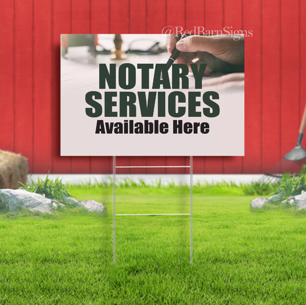 Notary Services Available | Sidewalk Yard Sign with Metal Stakes