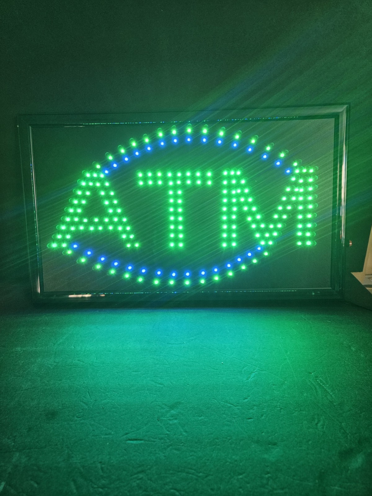 21 X 13 Flashing ATM Sign. Blue And Green Lights