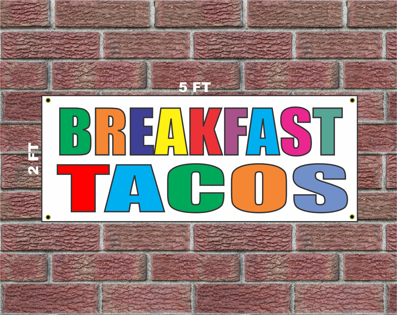 BREAKFAST TACOS Multi-colored Banner Sign 2×5 for Cart Truck Convenience Store
