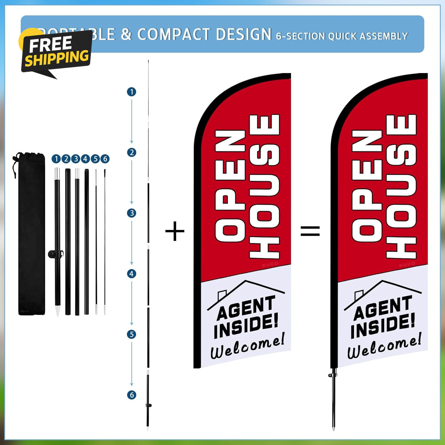 45PCS Open House Signs Kit Flag Arrows Stakes Balloons Real Estate Supplies