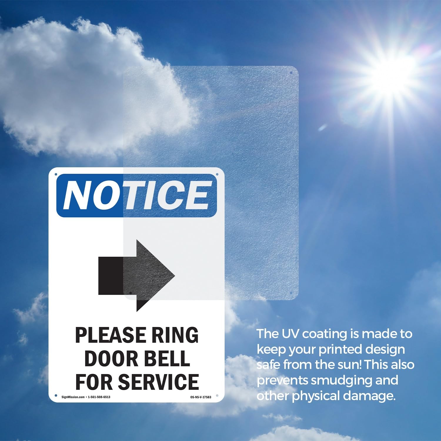 Please Ring Door Bell OSHA Notice Rigid Plastic Sign 18 Inch x 12 Inch – 10 Pack