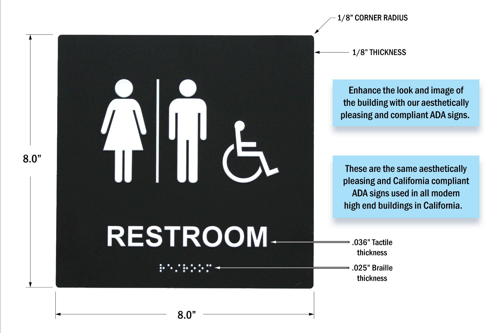 « RESTROOM » ADA / braille sign 8&Prime; x 8&Prime; matte black acrylic w/white tactile 