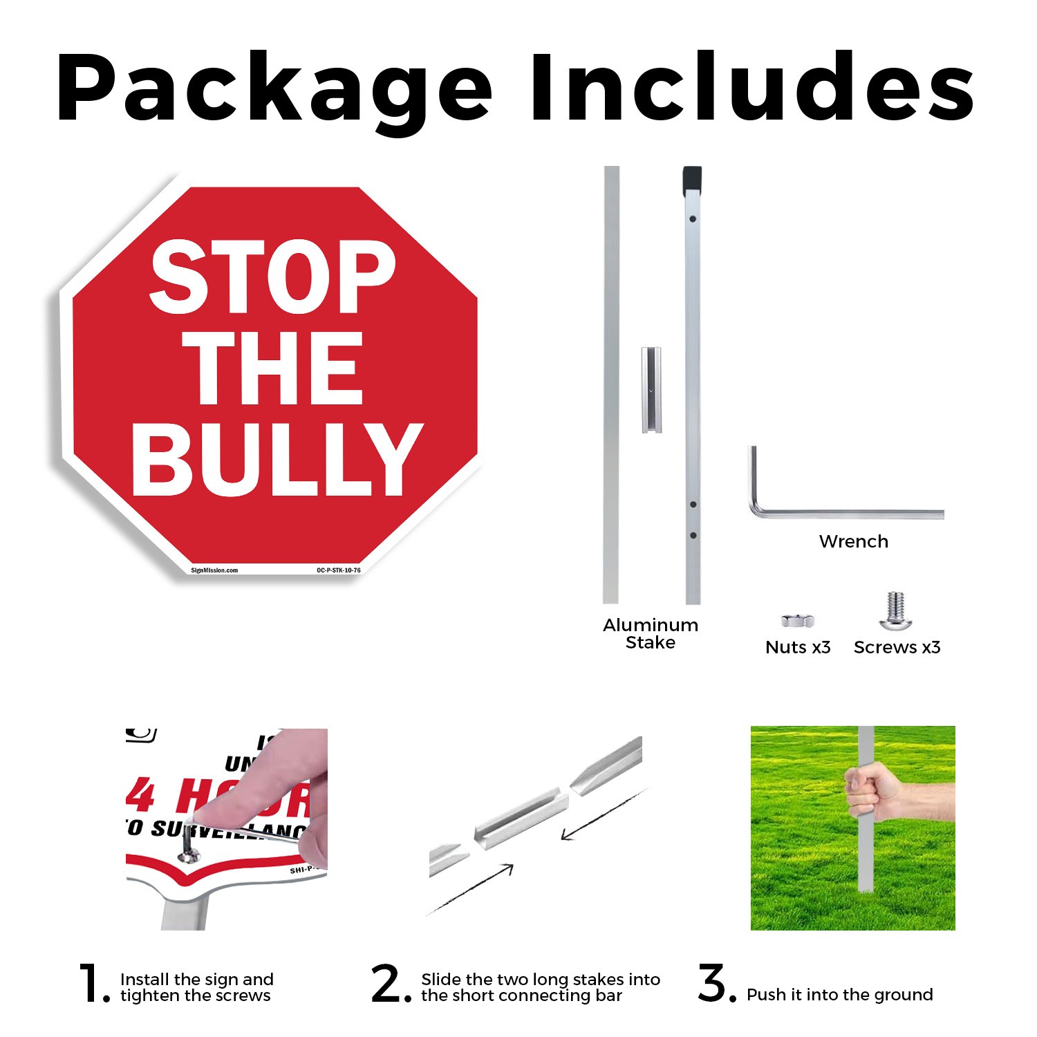 Stop The Bully Octagon Sign With Stake Weather Resistant UV Protected