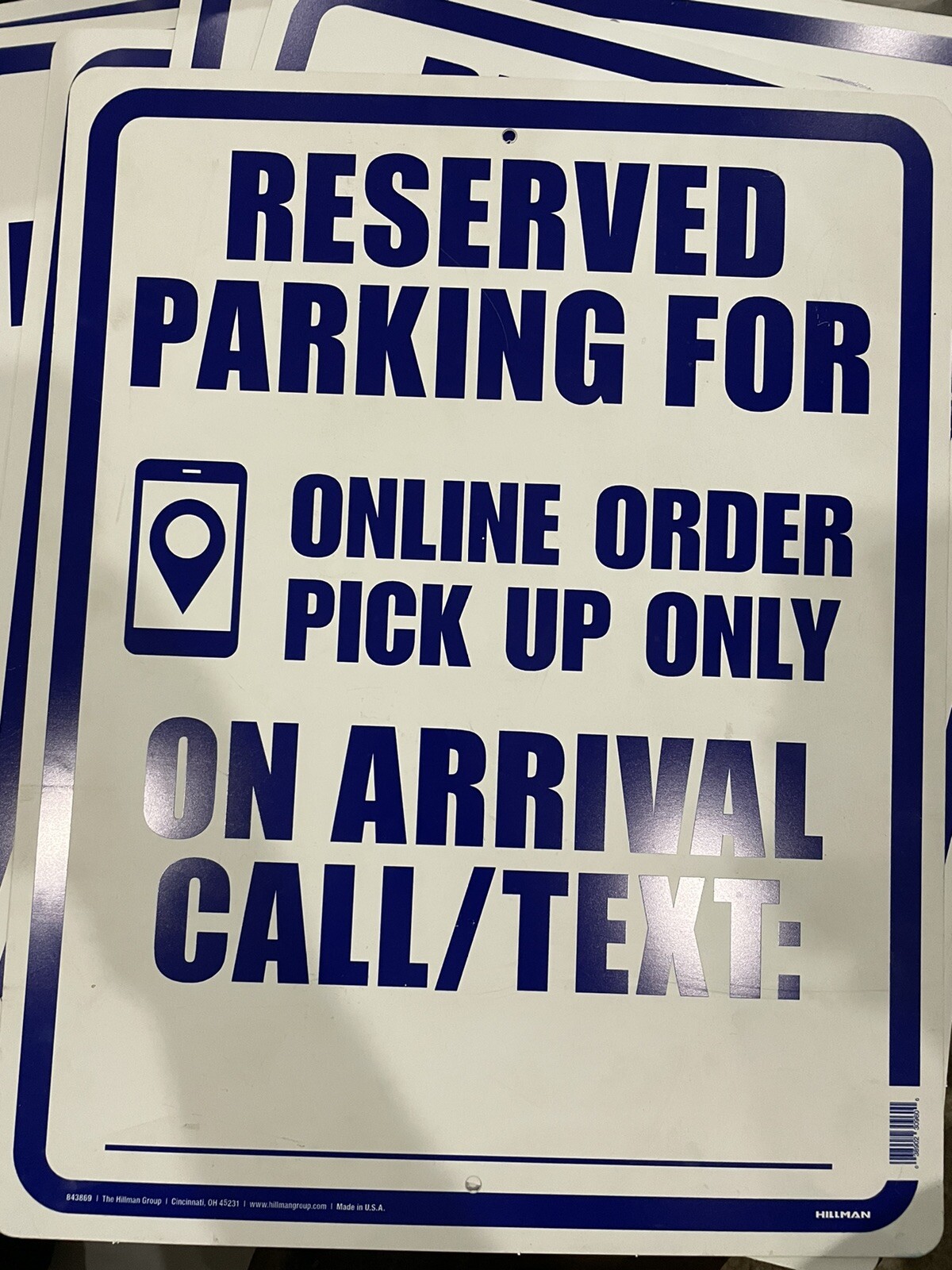 7X Hillman 843869 Reserved Online Order Parking Sign, 15&Prime; x 19&Prime;, Blue Vinyl USA