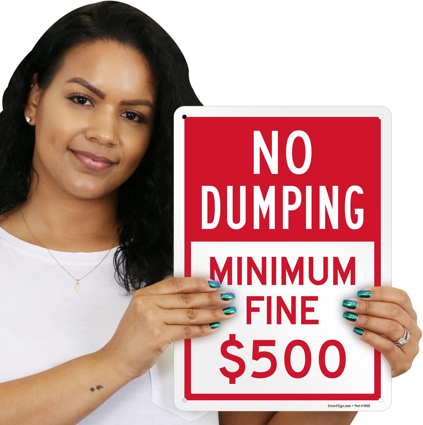 « No Dumping – Minimum Fine 500 Dollars » Metal Sign, 14 X 10 Inch, Private Proper