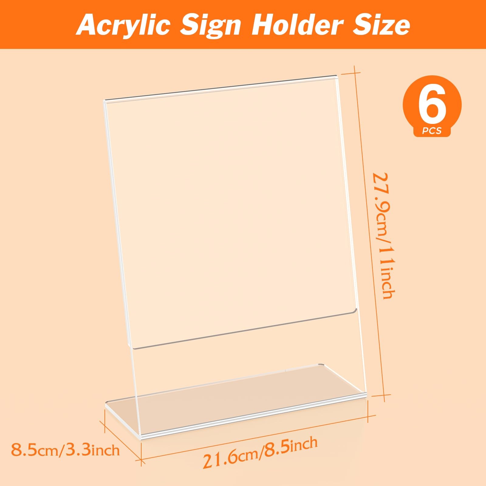 6 Pack Acrylic Sign Holder 8.5×11 Inches, Clear Display Holder, L-Shape