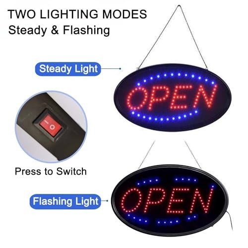 LED Open Sign 19×10 Inch Ultra Bright High Visibility for Bar Shop Window
