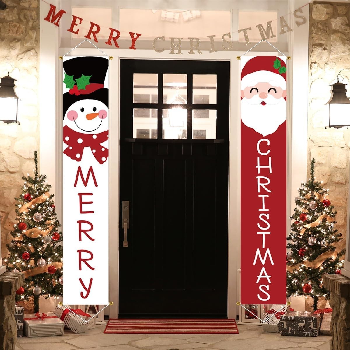 2PC Christmas Yard Banners Santa Snowman Outdoor Decor 71×13 inches