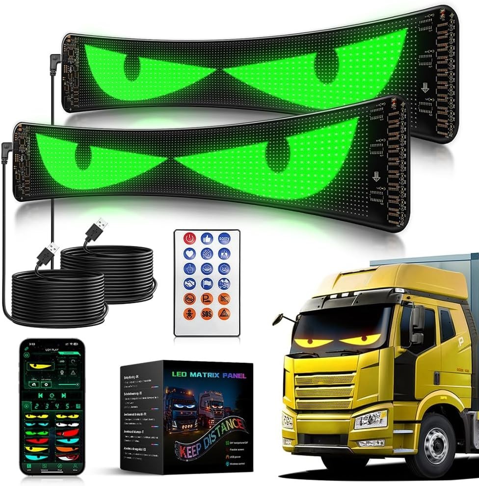 2-Pcs LED Devil Eyes for Car Windshield – Programmable & Customizable Displays
