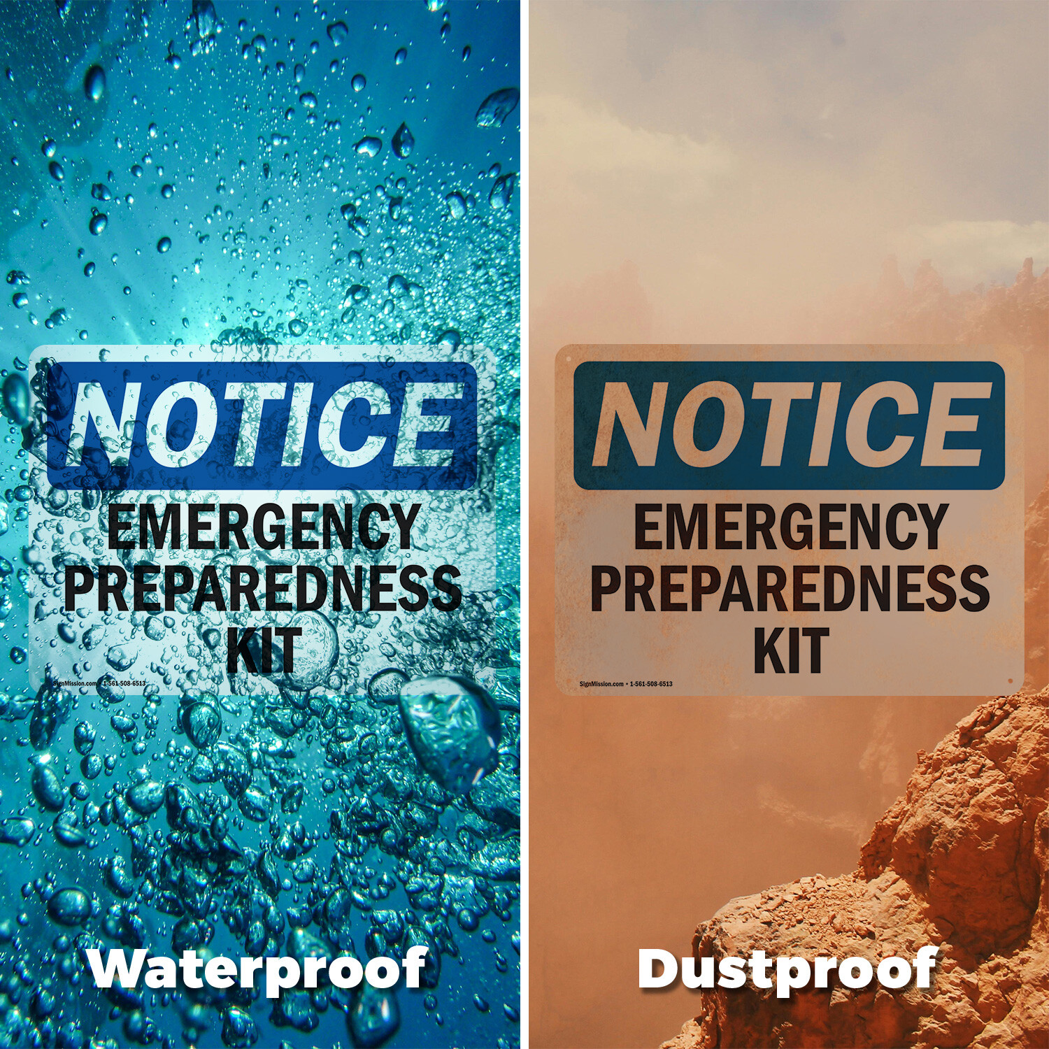 (2 Pack) Emergency Preparedness Kit OSHA Notice Sign Decal Metal Plastic
