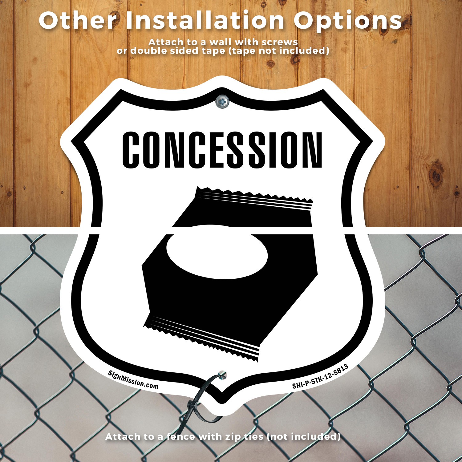 Concession Shield Shaped Sign With Stake Weather Resistant Crafted in the USA