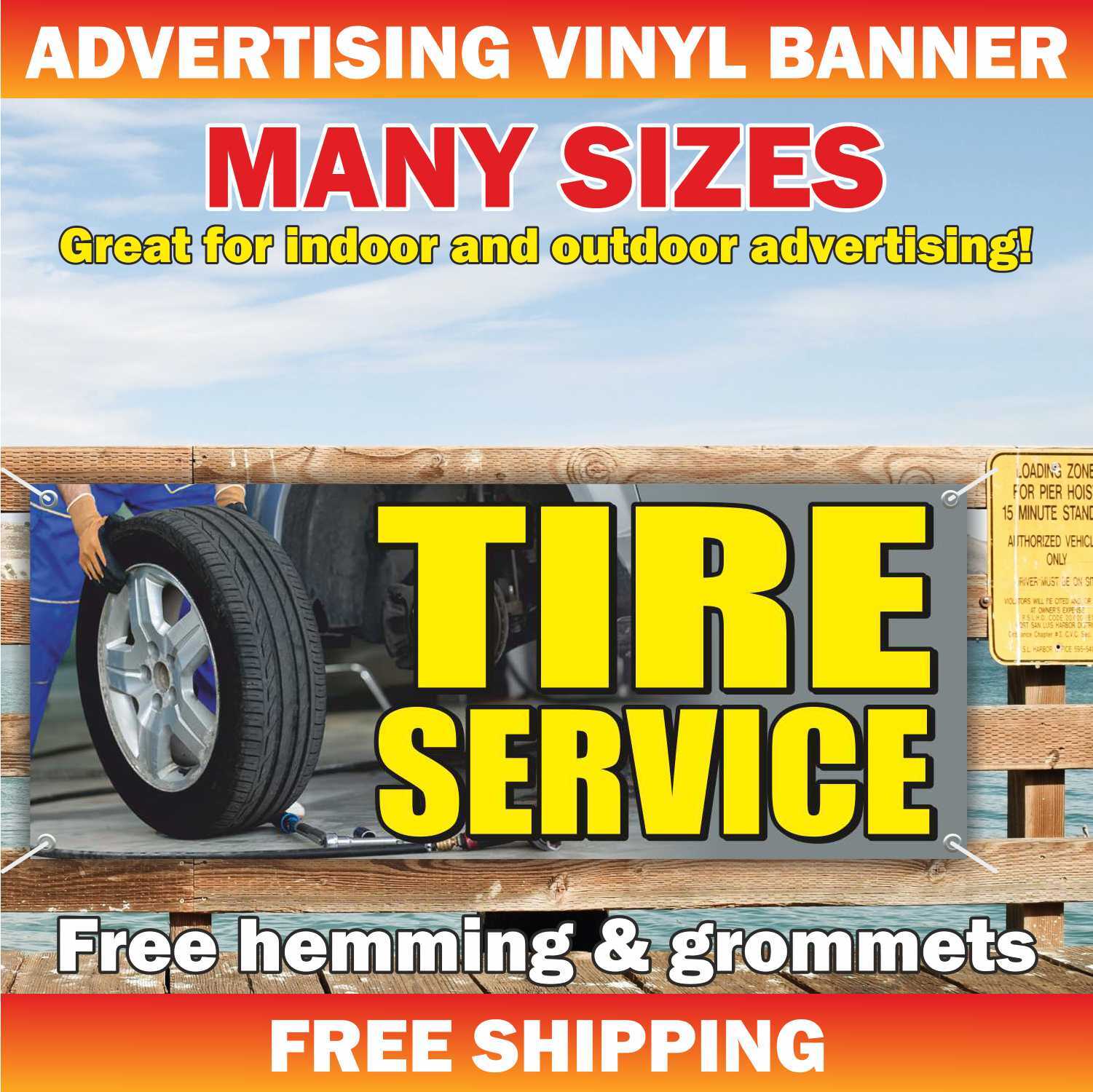 TIRE SERVICE Advertising Banner Vinyl Mesh Sign Discount Retail Wheel Shop Sale