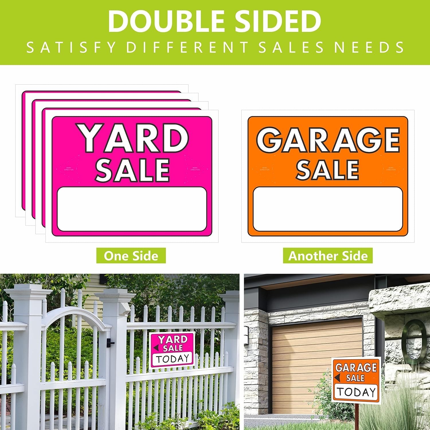 Yard Sale Sign Kit 5-Piece Double-Sided Neon Plastic Signs with 1400 Stickers