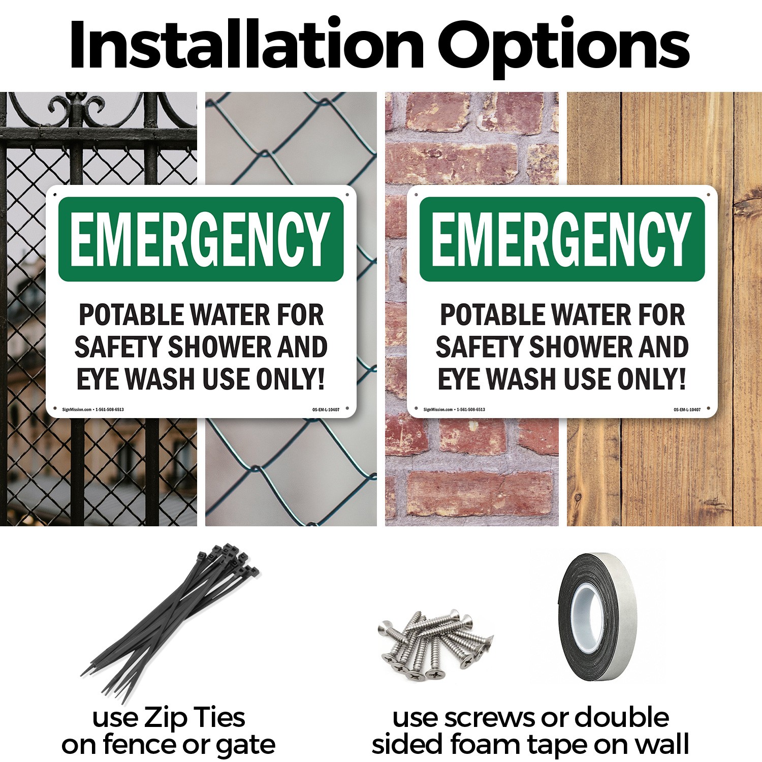 Potable Water For Safety Shower And Eye OSHA Emergency Sign, Decal 5 or 10 Pack