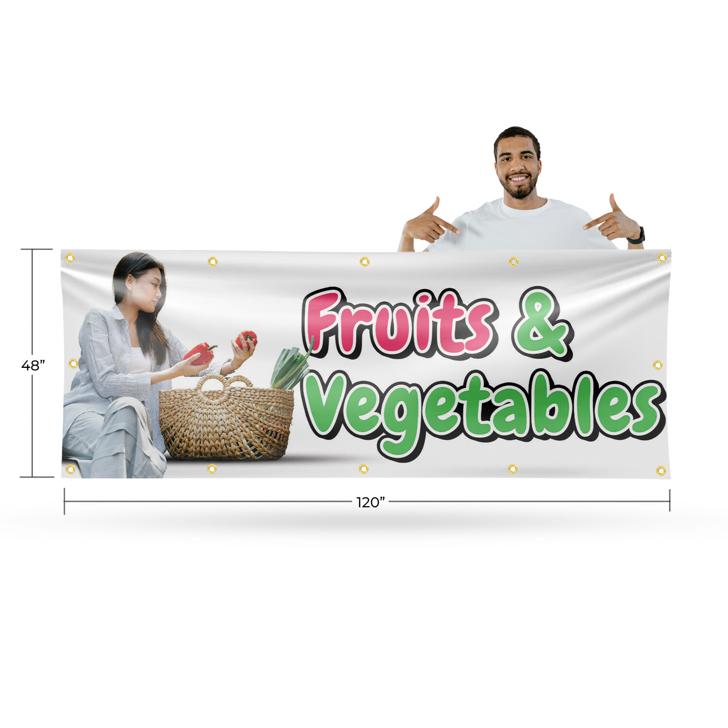 Fruits and Vegetables Vinyl Banner Sign with Metal Grommets Heavy-Duty