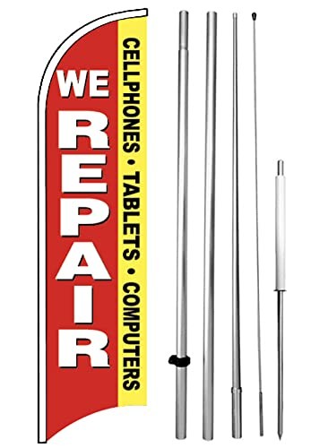 4Less We Repair Cellphones Tablets Computers Windless Swooper Flag Feather Banne