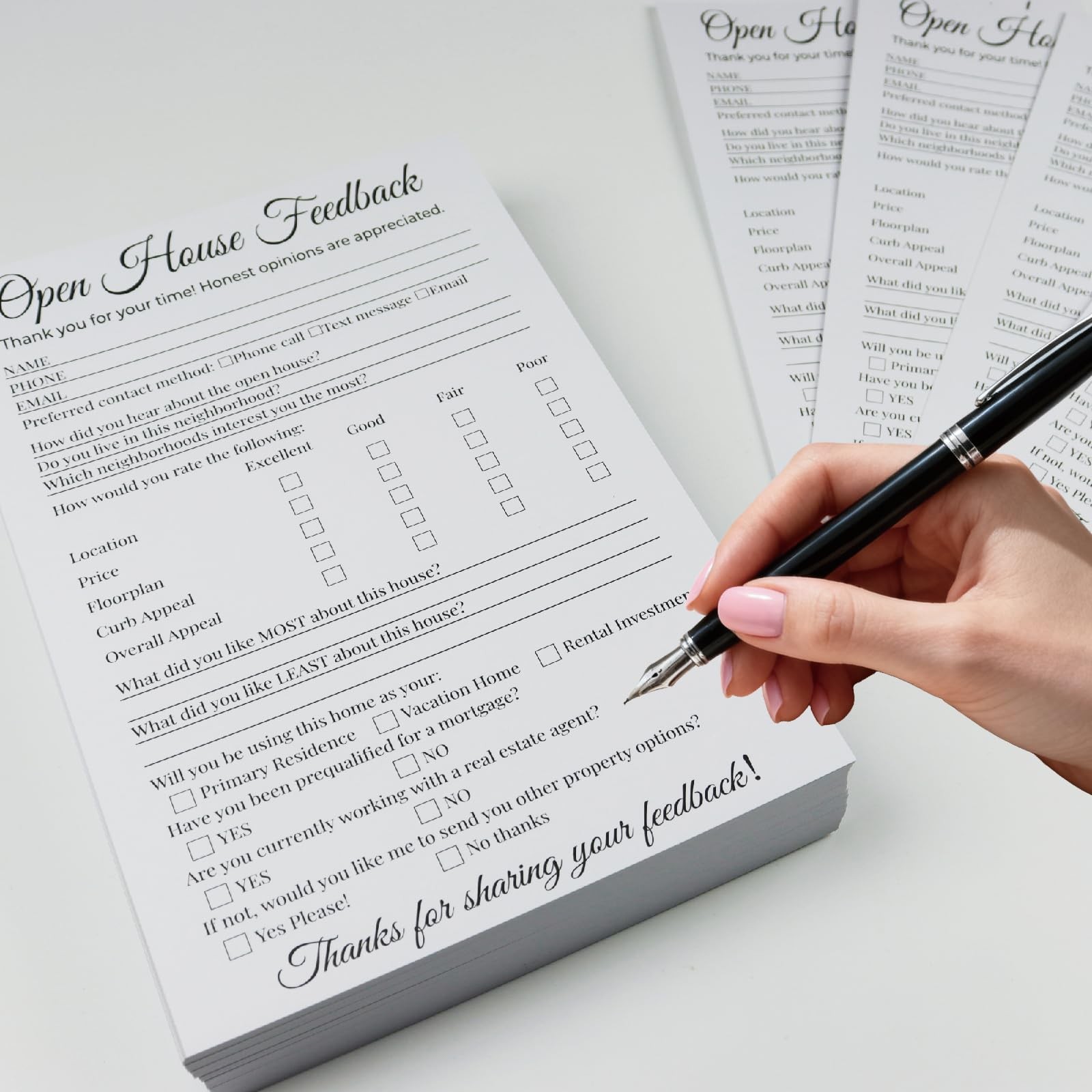 150 Piece Real Estate Open House Signs Questionnaire Feedback Notepad Kit