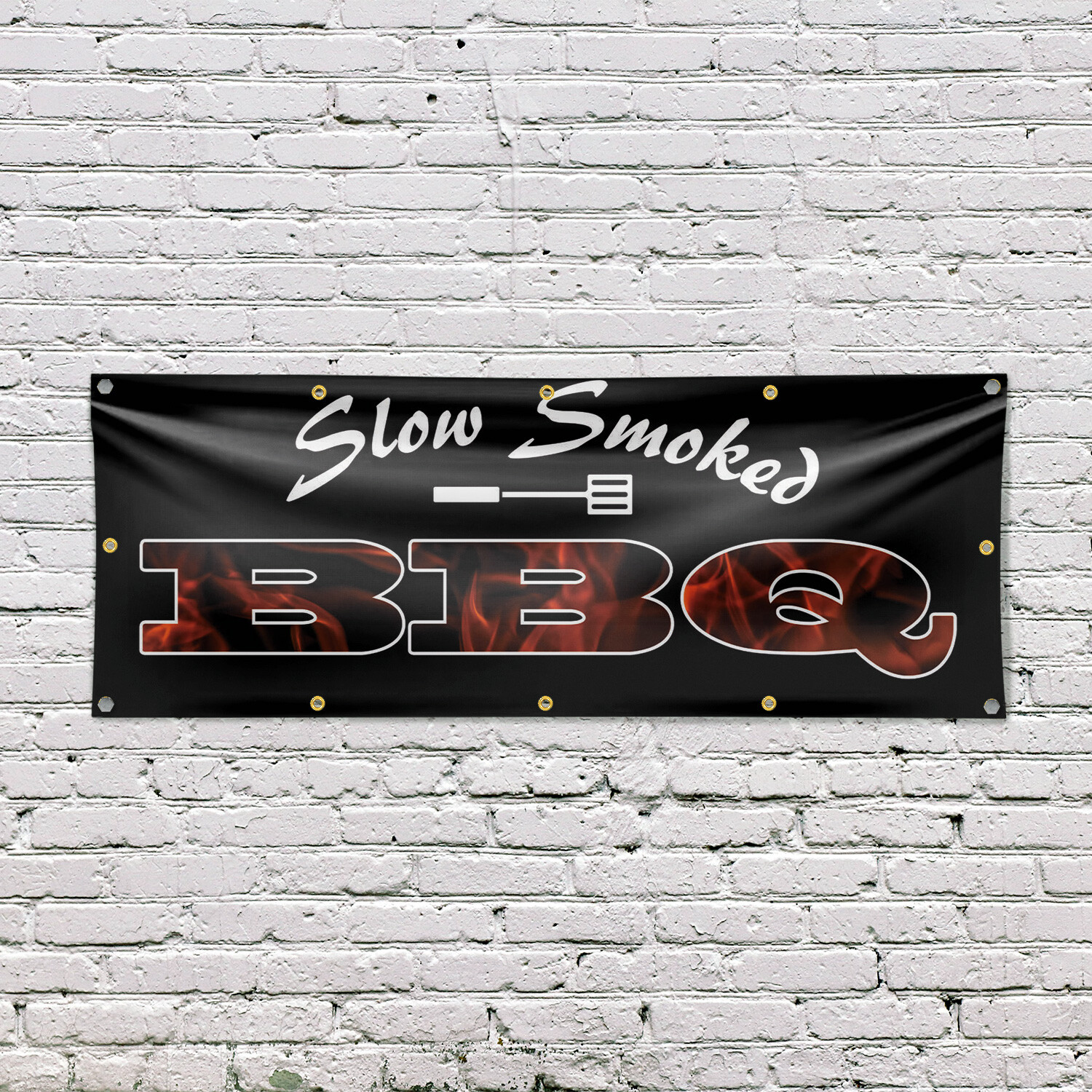 Slow Smoked BBQ Vinyl Banner Sign with Metal Grommets Heavy-Duty Single-Sided