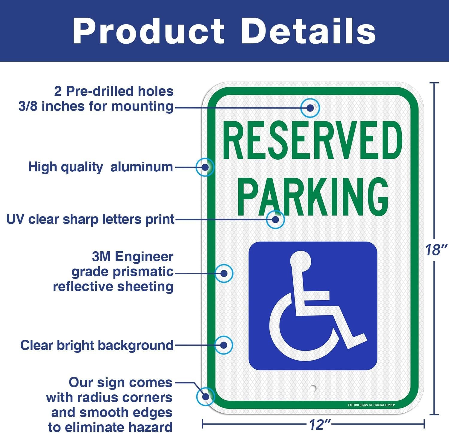Handicap Parking Signs 4 Pack – Weather Resistant 18×12