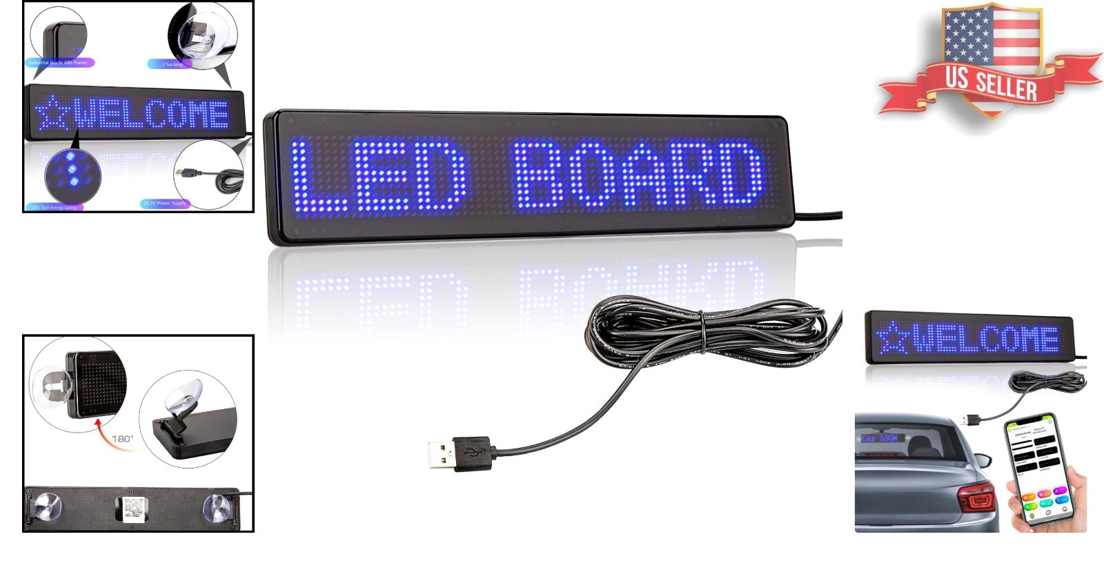 Smart Programmable LED Car Sign Bluetooth Messaging Board for Vehicles & Stores