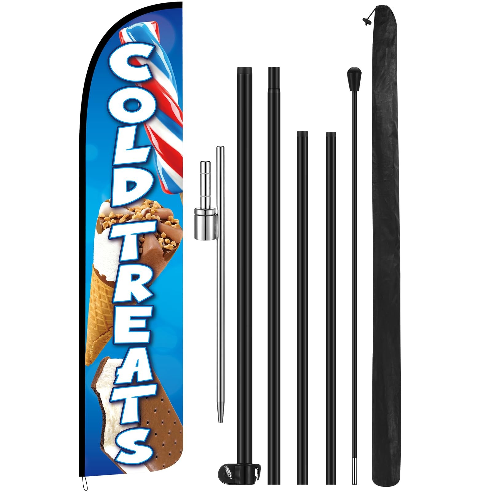15 ft Cold Treats Ice Cream Windless Feather Banner Flag Kit Cold Treats Adve…