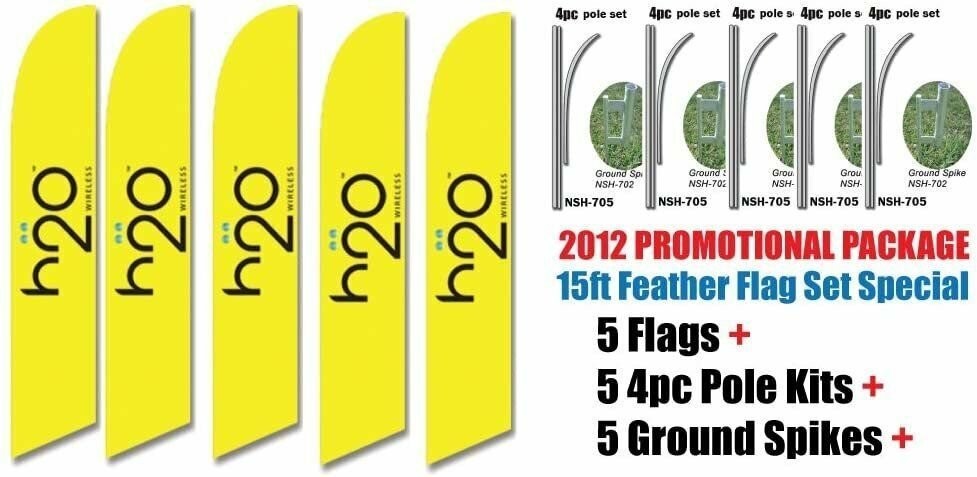 5 Sets of 15ft h2o Wireless Swooper Feather Flags – INCLUDES 15FT 4pc POLE…